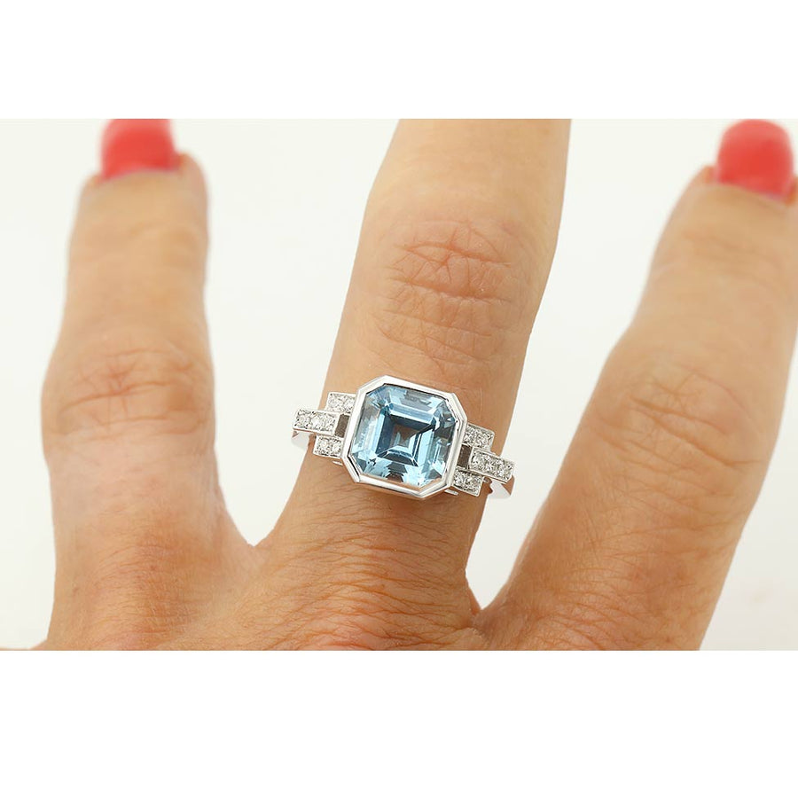 Art Deco Style 2.50 CTW Aquamarine & Diamond Engagement Ring in Platinum