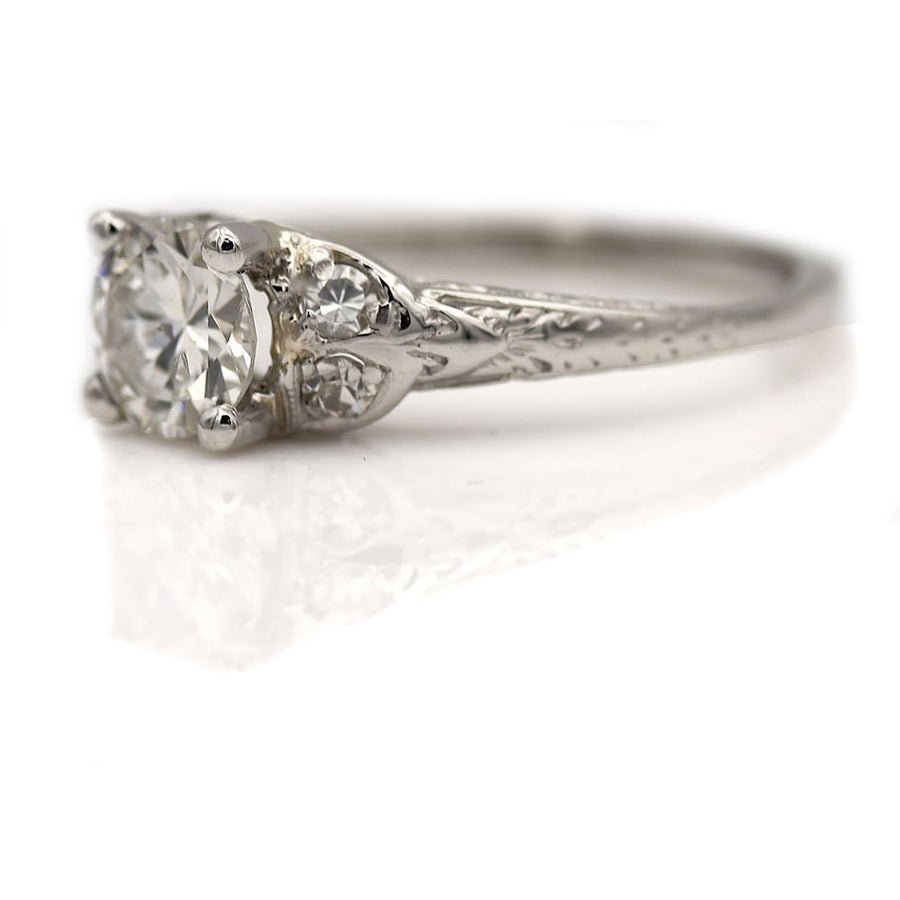 Art Deco .90 CTW Old European Cut Diamond Vintage Engagement Ring 14k White Gold GIA I/SI2