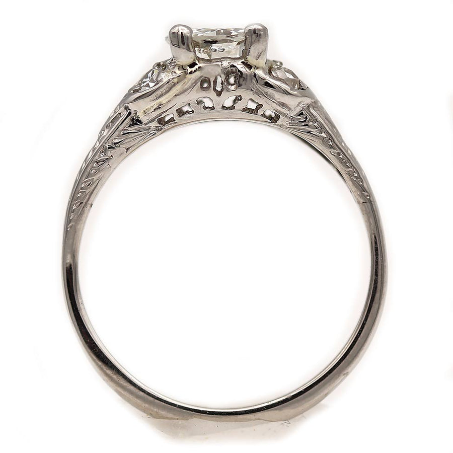 Art Deco .90 CTW Old European Cut Diamond Vintage Engagement Ring 14k White Gold GIA I/SI2