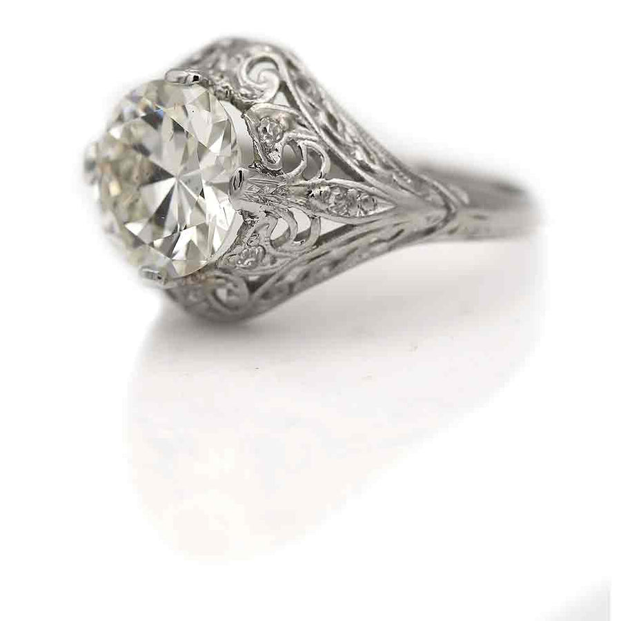 Art Deco 2.62 CTW Old European Cut Diamond Vintage Engagement Ring Platinum GIA K/SI2