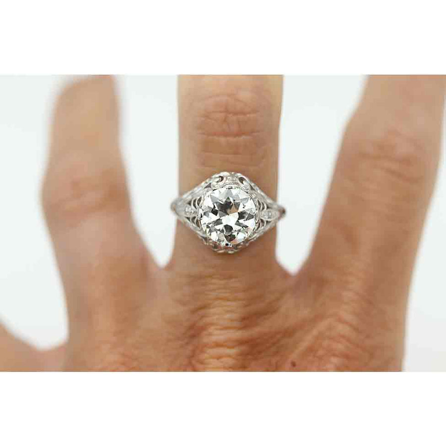 Art Deco 2.62 CTW Old European Cut Diamond Vintage Engagement Ring Platinum GIA K/SI2