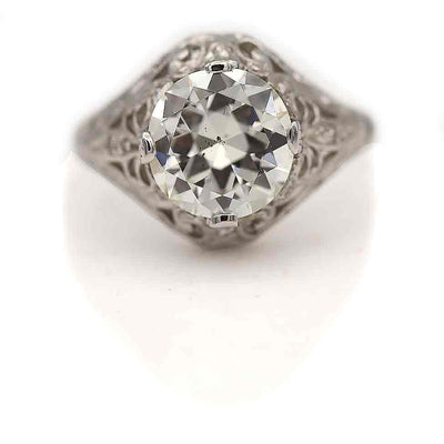 Circa 1930s Old European Cut Diamond Engagement Ring Platinum 2.52 Carat GIA K/SI2