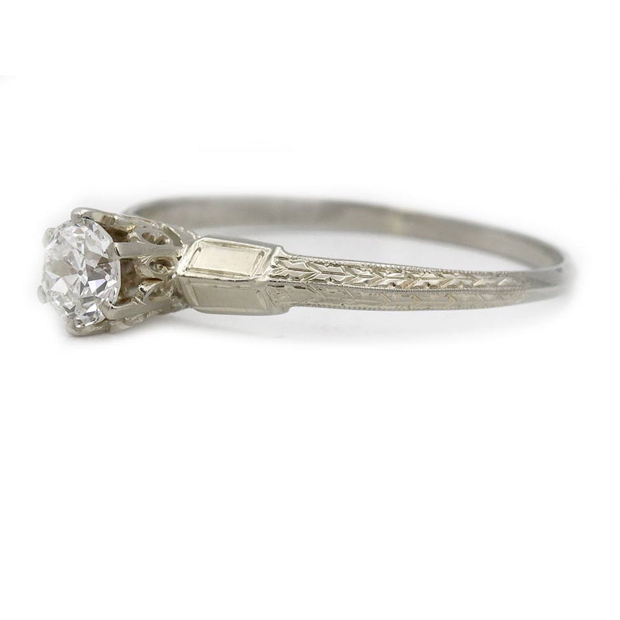 Art Deco .48 Ct Old European Cut Diamond Solitaire Engagement Ring — GIA F/VS2