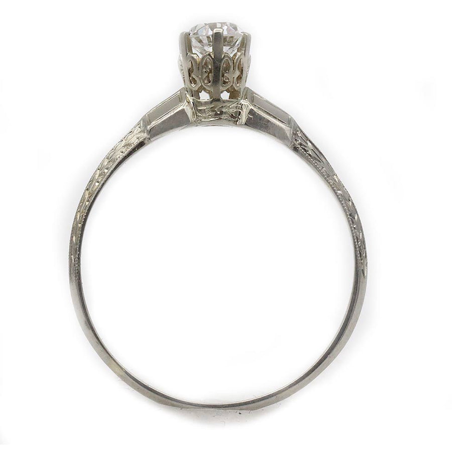 Art Deco .48 Ct Old European Cut Diamond Solitaire Engagement Ring — GIA F/VS2
