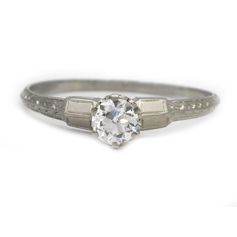 Art Deco .48 Ct Old European Cut Diamond Solitaire Engagement Ring — GIA F/VS2