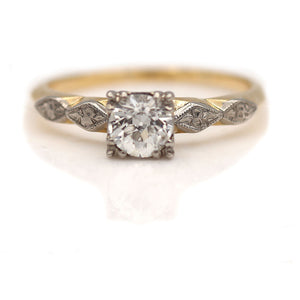 Mid-Century .75 CTW Trefoil Prong Old Mine Cut Vintage Diamond Engagement Ring
