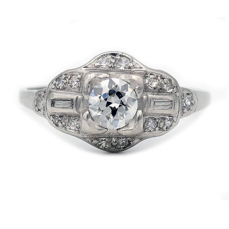 Vintage .79 CTW Old European Cut Diamond Art Deco Engagement Ring with Baguette Diamonds