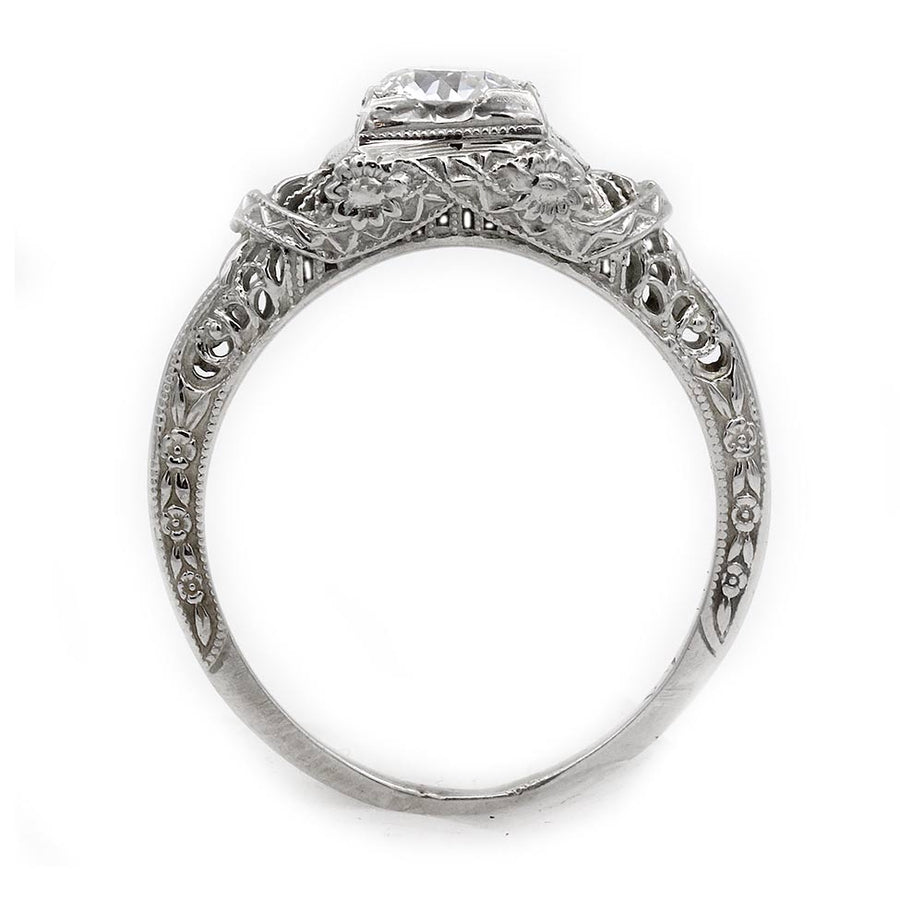 Art Deco .60 Ct Old European Cut Diamond Engagement Ring | Geometric Square Frame | Circa 1930s