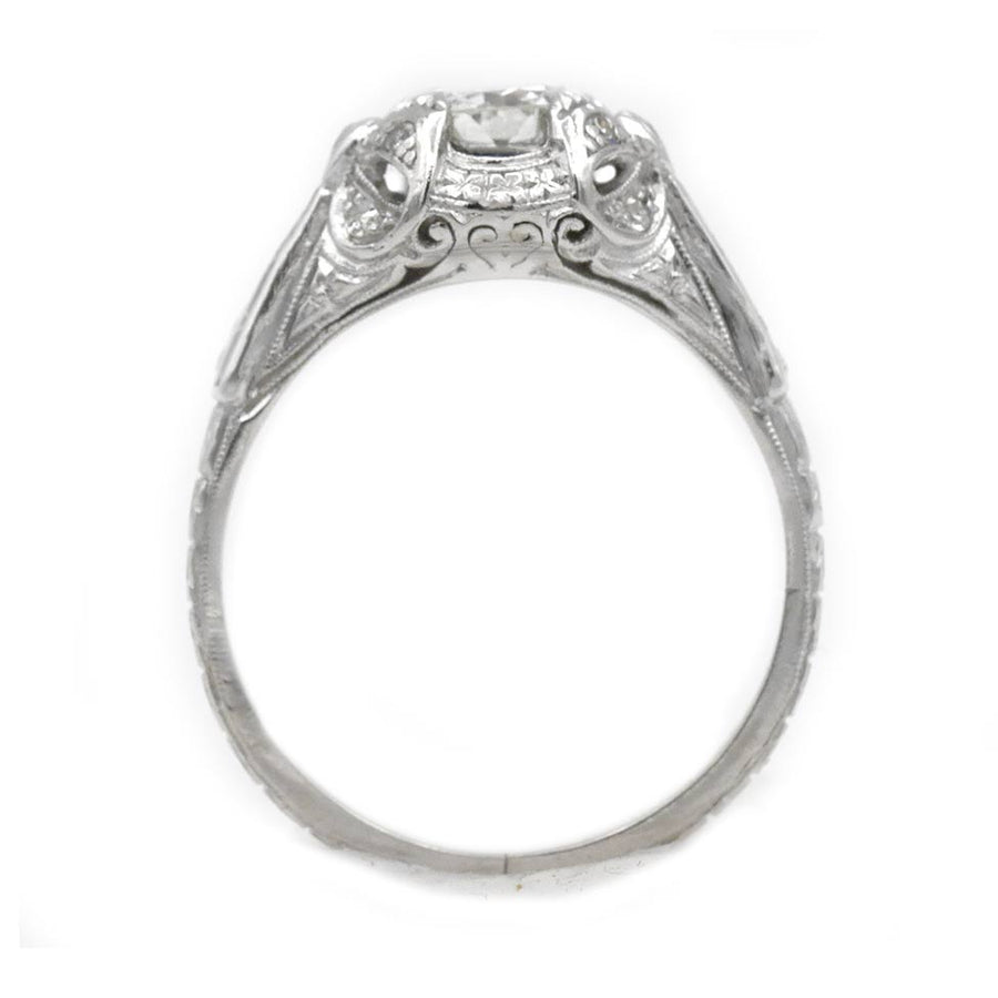 Art Deco Old European Cut Diamond & Sapphire Engagement Ring in Platinum | 1930s
