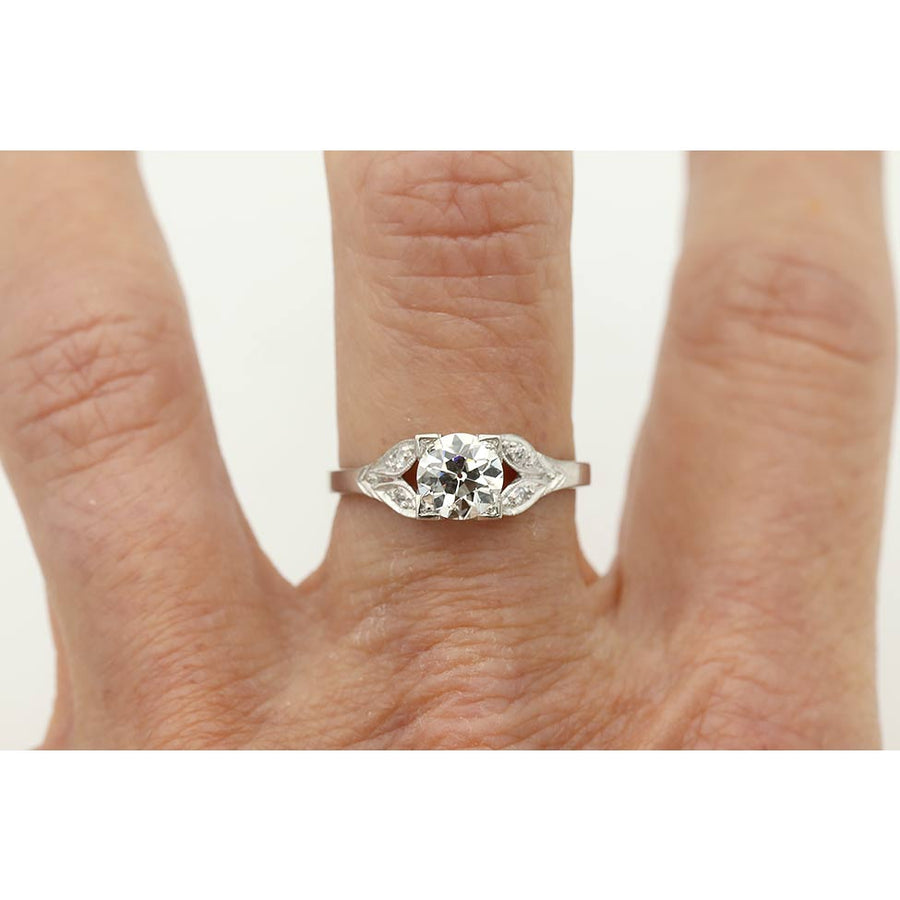 Art Deco .76 Ct Old European Cut Diamond Engagement Ring | GIA Platinum