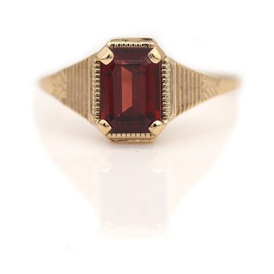 Vintage Style Emerald Cut Garnet Engagement Ring - Vintage Diamond Ring