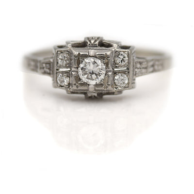 Art Deco 18 Kt Filigree Old European Cut Diamond Engagement Ring