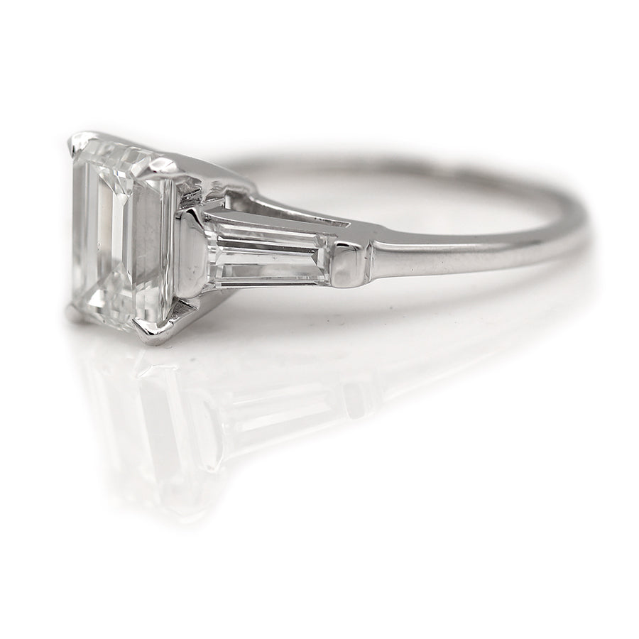 Vintage Emerald Cut Diamond Engagement Ring 2.00 Ct GIA J/SI1 Side Shot