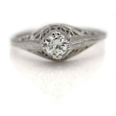 Art Deco Old European Cut Diamond White Gold Solitaire Engagement Ring