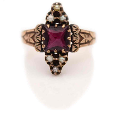 Victorian Purple Garnet & Pearl Engagement Ring