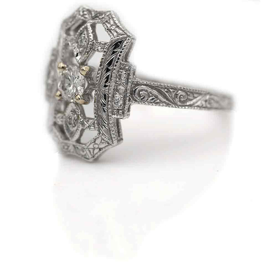 Estate North-South Old European Cut Diamond White Gold Dinner Ring