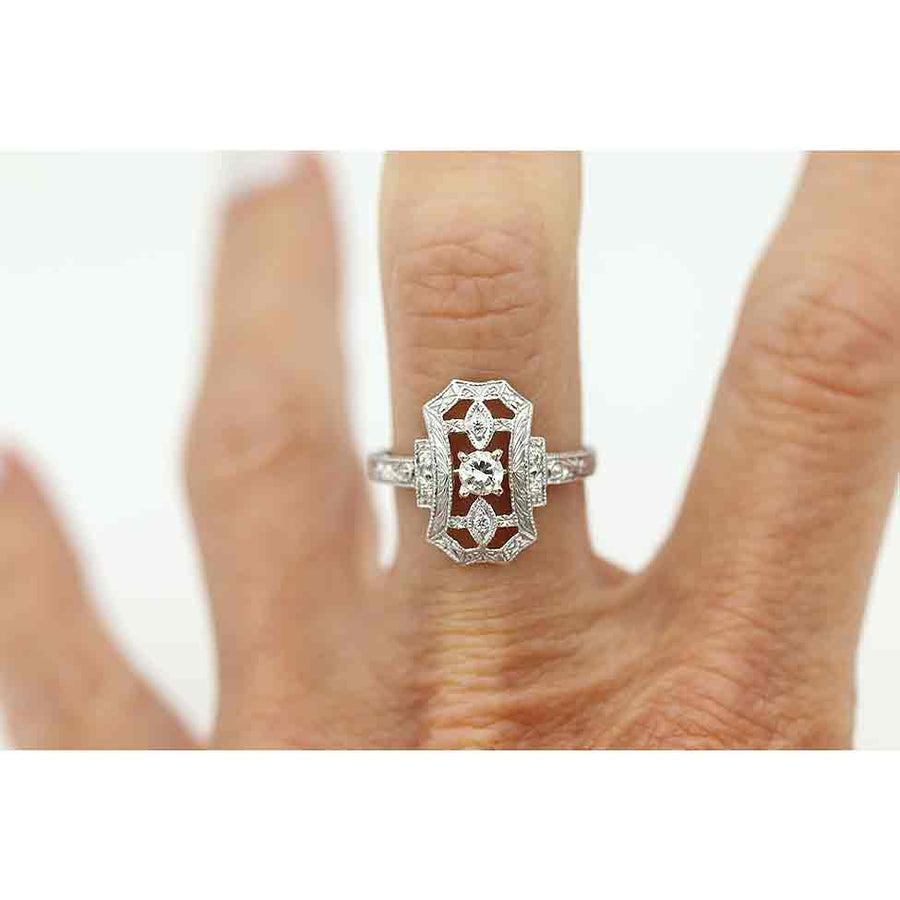 Estate North-South Old European Cut Diamond White Gold Dinner Ring