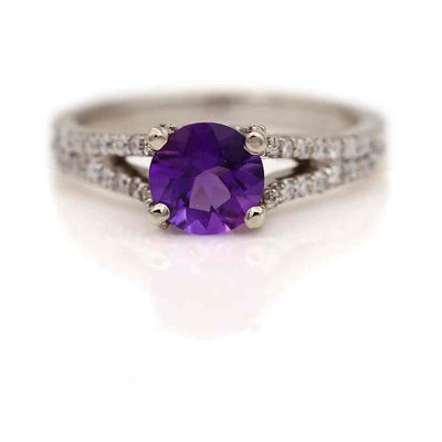 Vintage Split Shank Amethyst & Diamond Engagement Ring