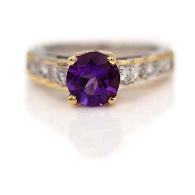 Vintage Round Cut Amethyst and Diamond Engagement Ring