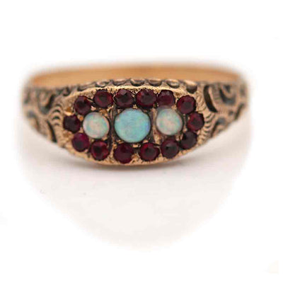 Delicate Victorian Opal & Garnet Engagement Ring