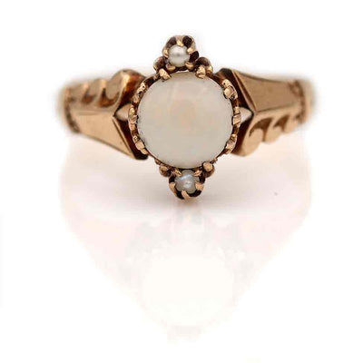 Victorian 1.25 Carat Opal and Pearl Engagement Ring