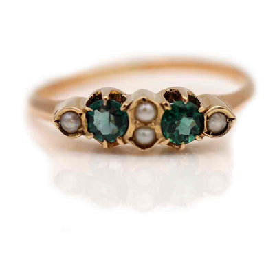 Dainty Victorian Emerald & Pearl Wedding Ring