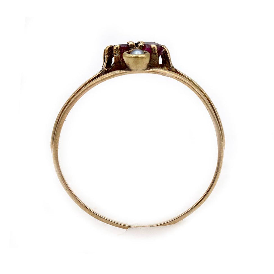 Vintage 1940s Burma Ruby & Seed Pearl Engagement Ring in Rose Gold