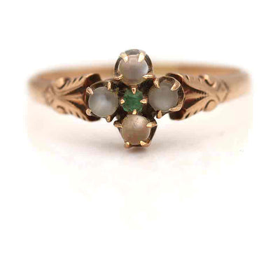 Victorian Square Cut Emerald & Moonstone Engagement Ring