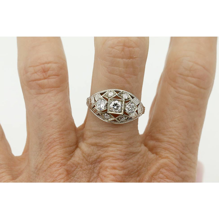 Edwardian .70 CTW Old Mine Cut Diamond Bombe Engagement Ring