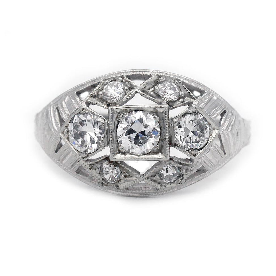 Edwardian .70 CTW Old Mine Cut Diamond Bombe Engagement Ring