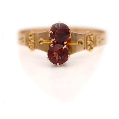 Two Stone Victorian Garnet Rose Gold Engagement Ring