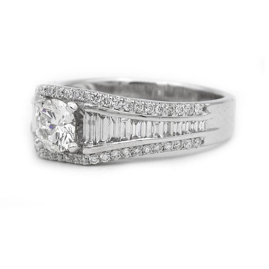 Contemporary 1.64 CTW Old European Cut Diamond Baguette Cut Art Deco Engagement Ring GIA F/SI1