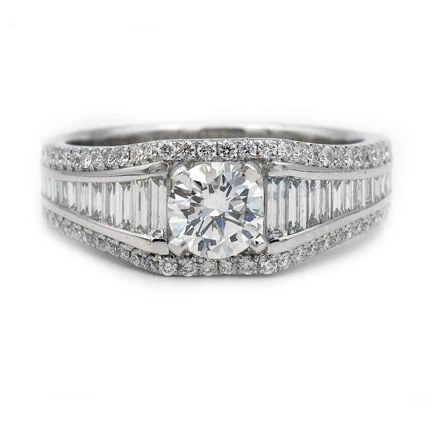Contemporary 1.64 CTW Old European Cut Diamond Baguette Cut Art Deco Engagement Ring GIA F/SI1