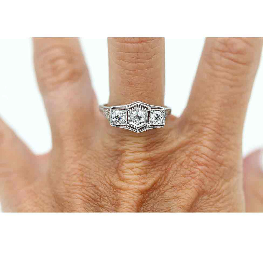Art Deco .75 CTW Three-Stone Old Mine Cut Diamond Engagement Ring