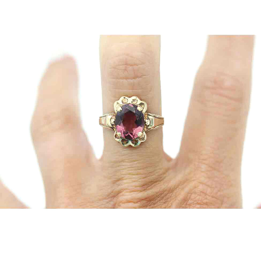 Vintage 3.00 Carat Oval Cut Purple Garnet Engagement Ring in 10K Gold