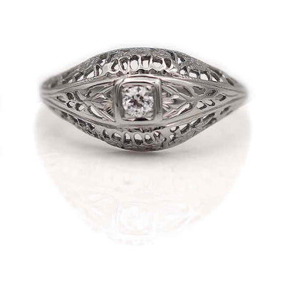 Art Deco Geometric Square Engagement Ring with Floral Engravings