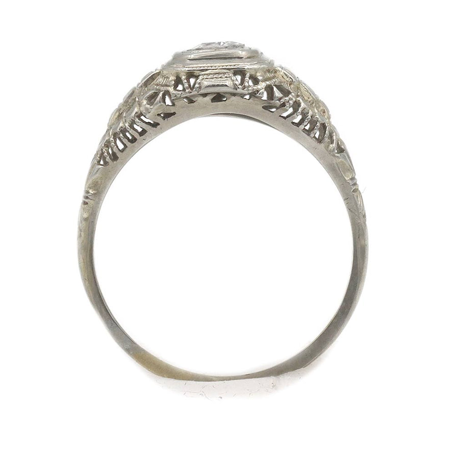Antique .15ct Old Mine Cut Diamond Solitaire | 18k White Gold Art Deco Engagement Ring