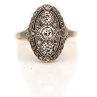 Vintage Three Stone Old Mine Cut Diamond Engagement Ring