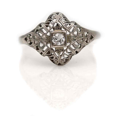 Art Deco Geometric Square Solitaire Engagement Ring with Open Metal Work