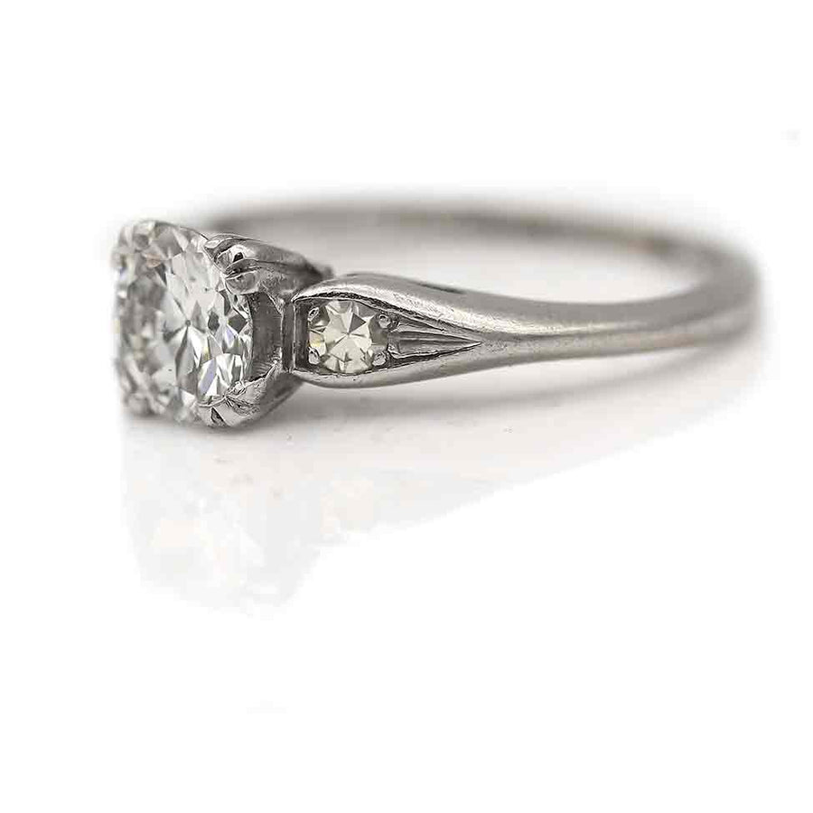 Art Deco .94 CTW Three Stone Old European Cut Antique Diamond Engagement Ring GIA H/SI2