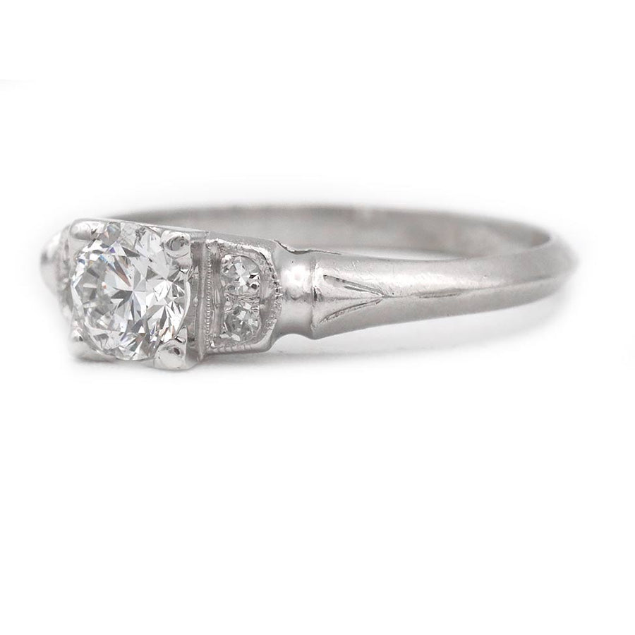 Art Deco .47 CTW Transitional Cut Diamond Engagement Ring in Platinum GIA D/SI2