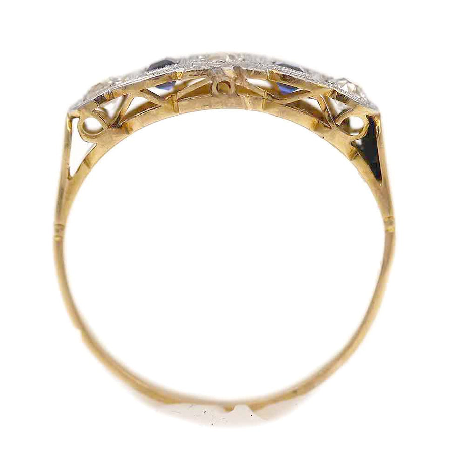 Antique .45 CTW Old Mine Cut Diamond Sapphire Vintage Wedding Ring