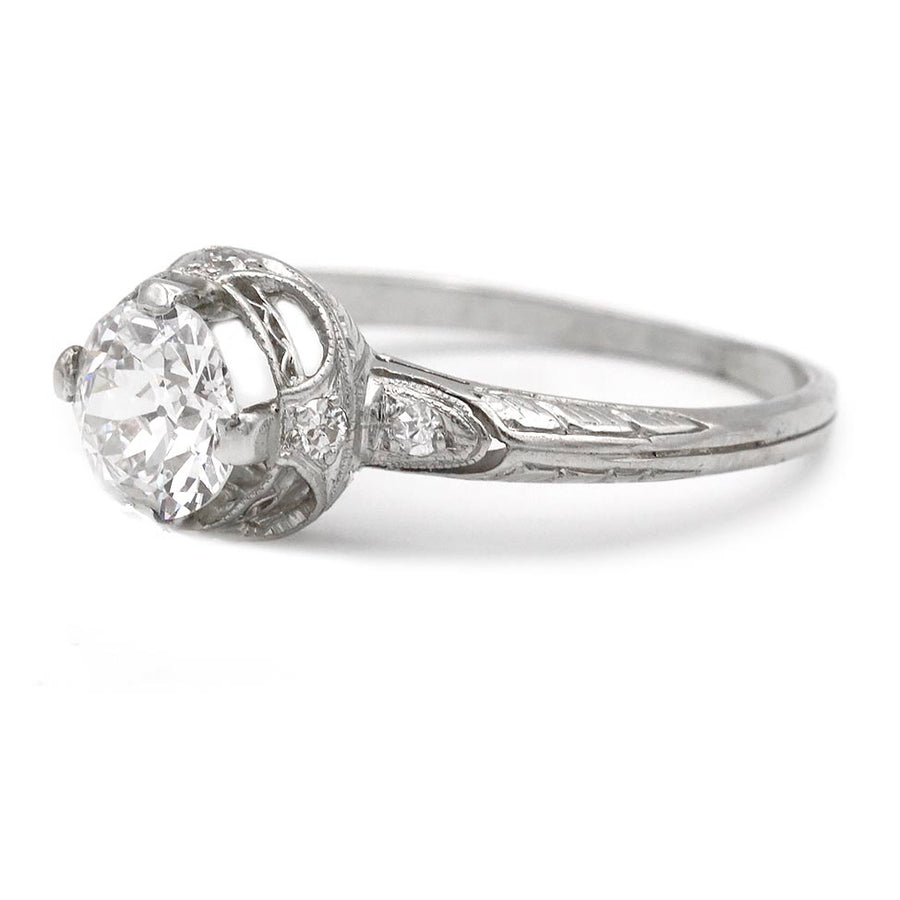 Art Deco .87 CTW Old European Cut Diamond Platinum Antique Engagement Ring – GIA G/SI1