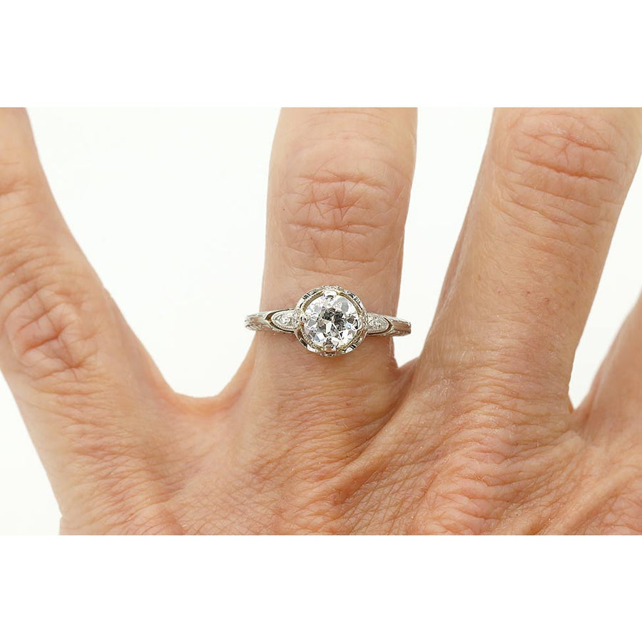 Art Deco .87 CTW Old European Cut Diamond Platinum Antique Engagement Ring – GIA G/SI1