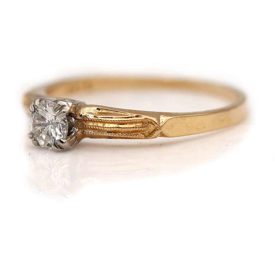 Vintage Transitional Cut Diamond Solitaire Engagement Ring with Milgrain