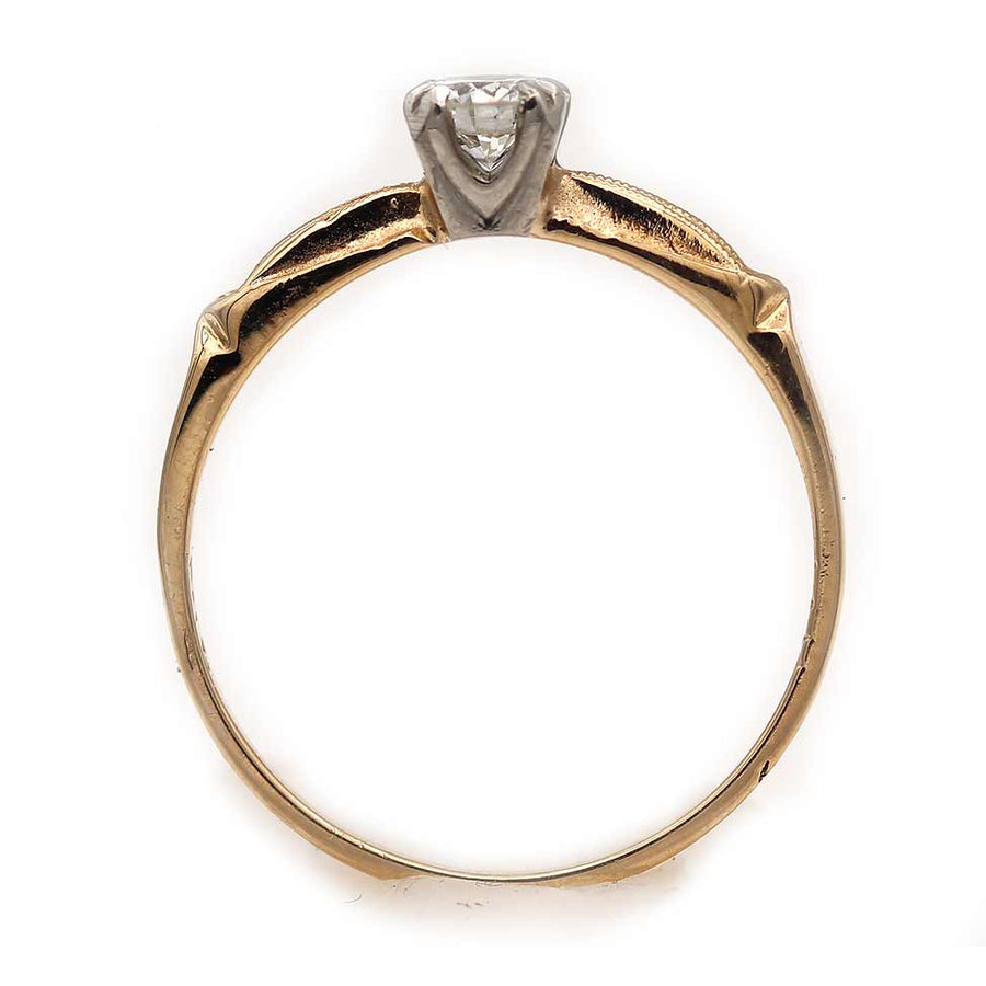 Vintage Transitional Cut Diamond Solitaire Engagement Ring with Milgrain