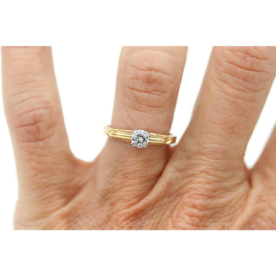 Vintage Transitional Cut Diamond Solitaire Engagement Ring with Milgrain