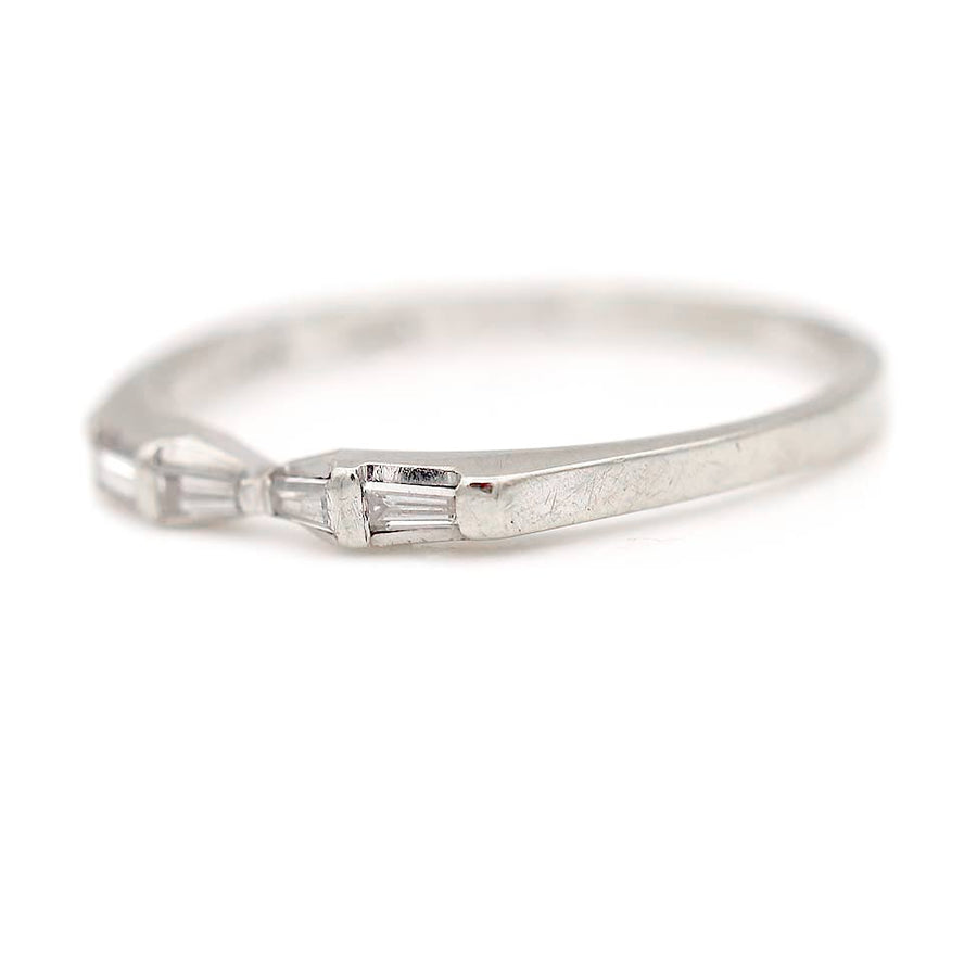 Vintage Baguette Cut Diamond Wedding Band | .12 CTW | 14K White Gold | Circa 1970s