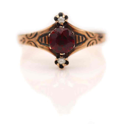 Victorian Round Garnet & Pearl Engagement Ring