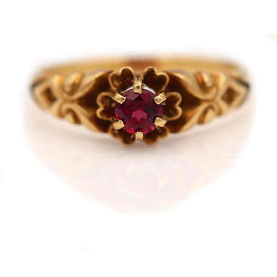 Dainty Victorian Purple Round Cut Garnet Solitaire Engagement Ring